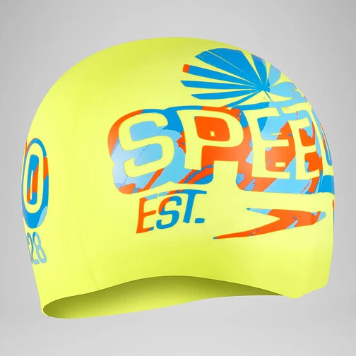 Speedo Шапочка для плавания Printed Silicone Cap Yellow/Blue