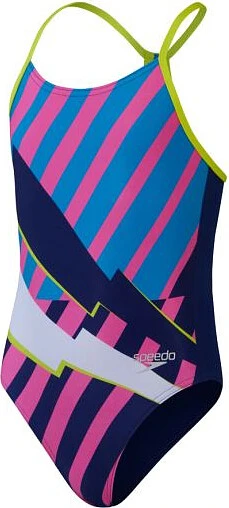 Speedo Купальник Girls Placement Lane Line Back Swimsuit Blue/Pink
