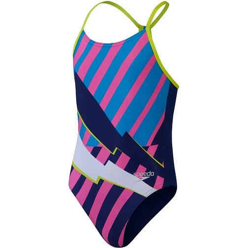 Speedo Купальник Girls Placement Lane Line Back Swimsuit Blue/Pink