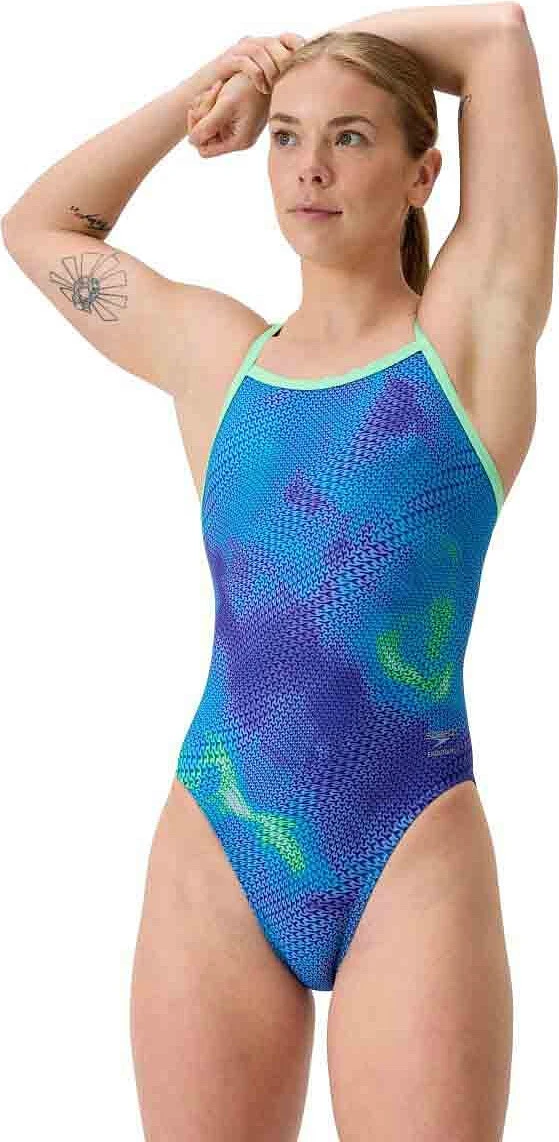Speedo Купальник FL Printed Turnback Swimsuit Blue/Green